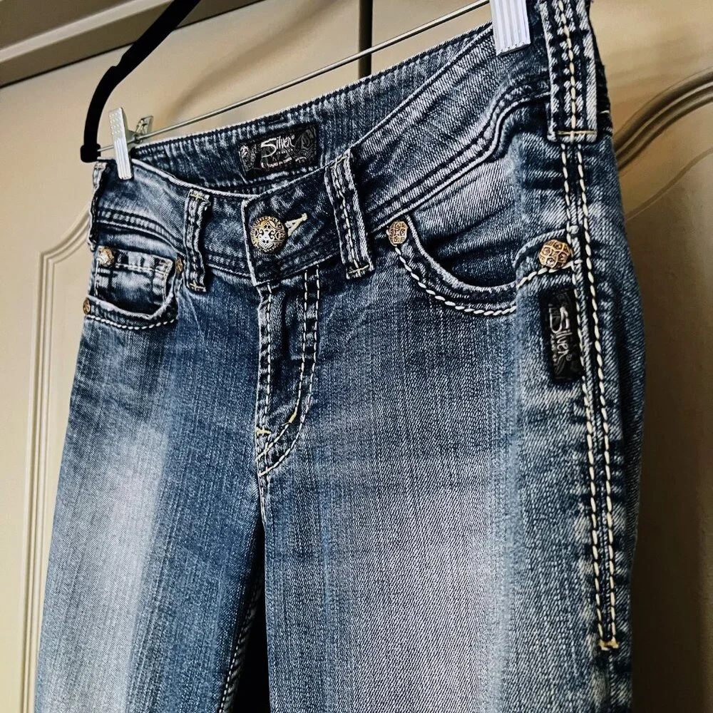 Silver Jeans Suki Bootcut Jeans 27x31 Y2K Boho Low Rise Flare Festival Denim - Picture 3 of 11